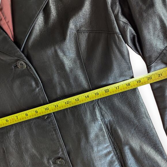 Vintage 90s WILSON Women's L Leather 3-button Long sleeve Jacket Black Retro - Picture 6 of 10